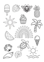 Lade das Bild in den Galerie-Viewer, Stick and Stitch Aufkleber mit Sommer Motiven (Eis, Erdbeere, Biene, Ananas, Sonne, Muffin, Palme, Wassermelone, Muschel, Meer, Schildkröte).