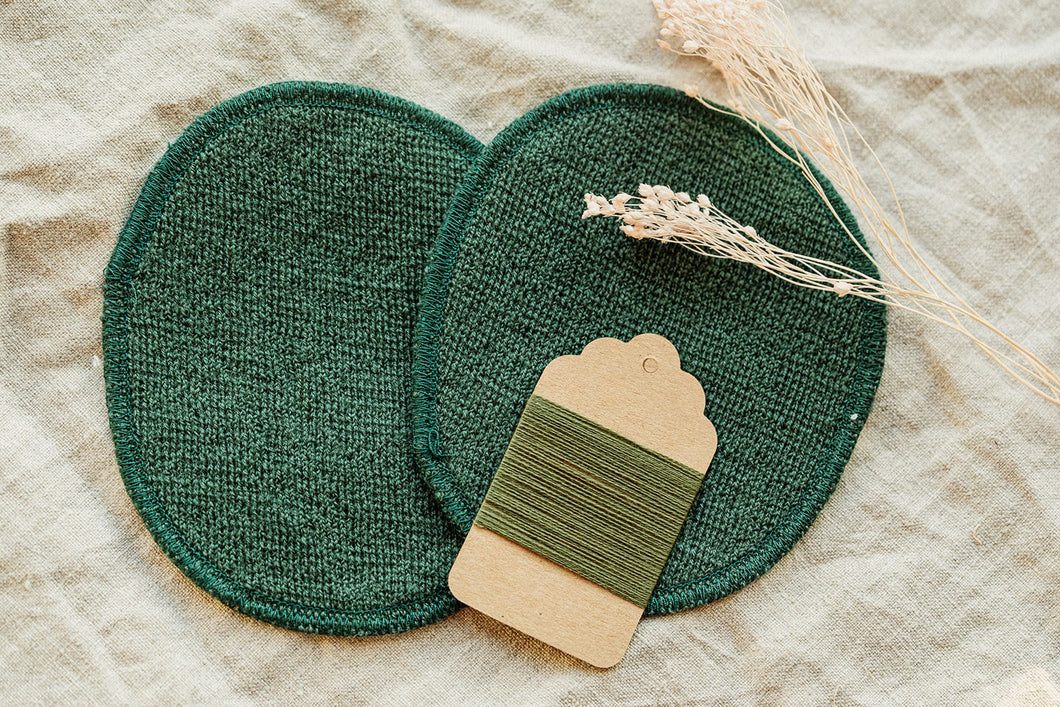 Knieflicken Wollwalk oval mit Merinogarn in grün